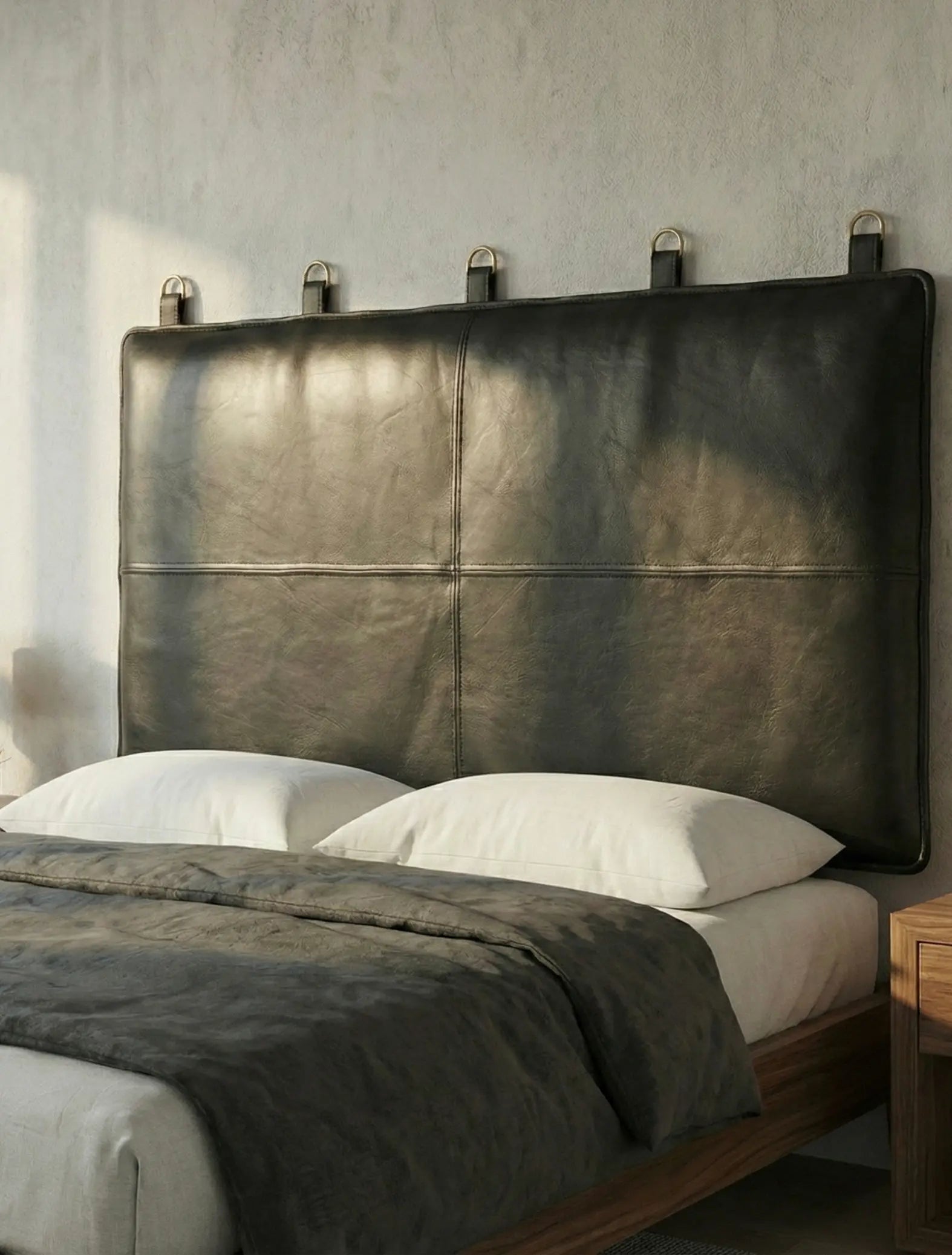 Moroccan Leather Headboard - Authentic Handcrafted Black Panel