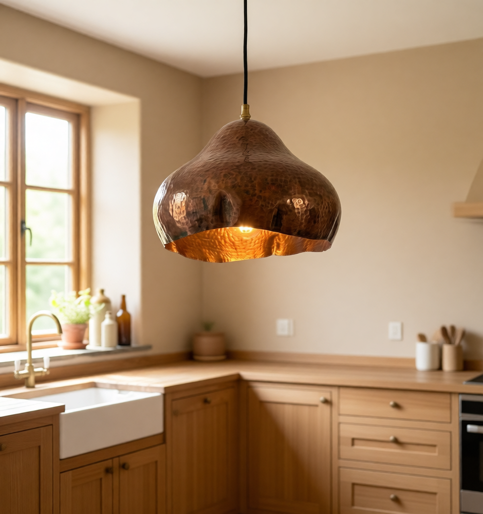 Copper Pendant Light Hammered Dome - Handcrafted Moroccan Lamp