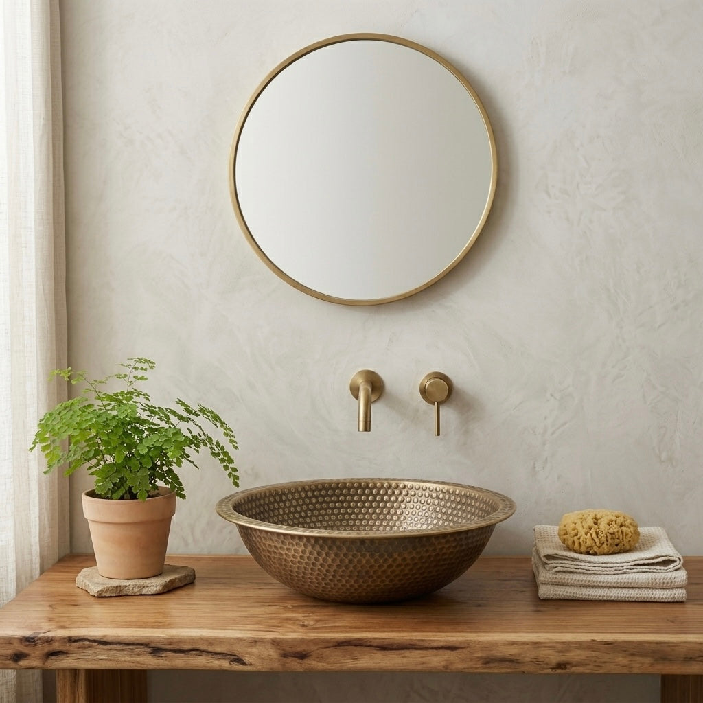 Handcrafted Antique Dotted Brass Vessel Sink – Authentic Moroccan Aged Washbasin