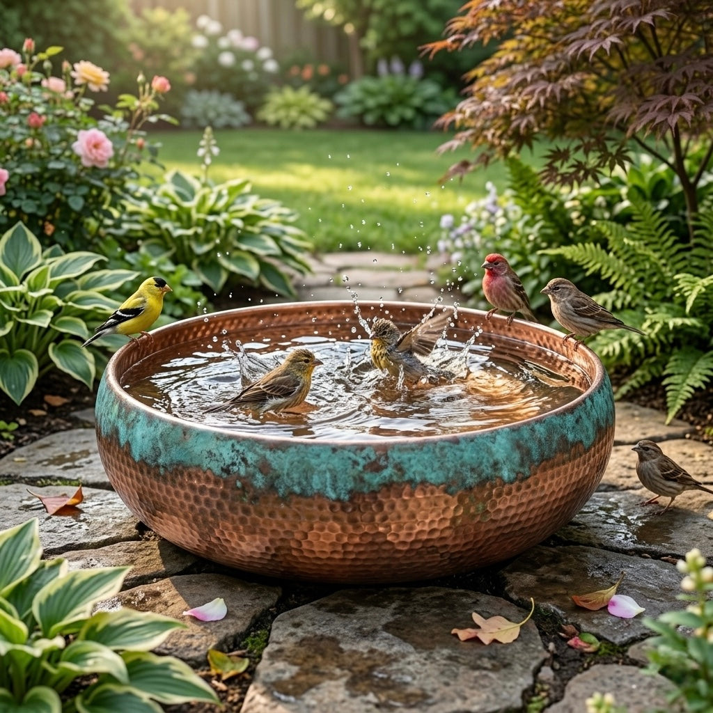 Handcrafted Moroccan Copper Bird Bath – Traditional Hammered Garden Bird Bath