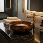Handcrafted Antique Copper Vessel Sink – Authentic Moroccan Weathered Washbasin