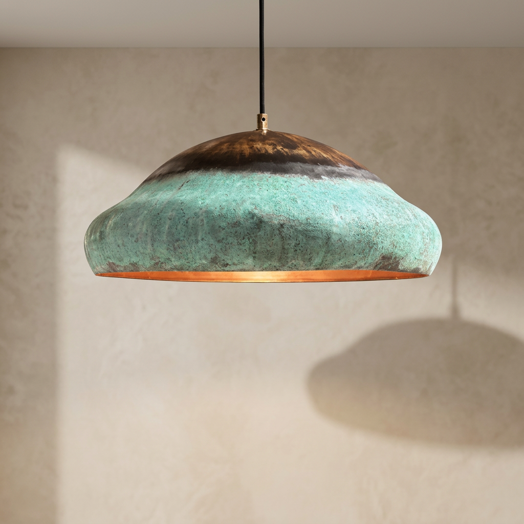 Green Patina Copper Dome Pendant Light - Handcrafted Moroccan Lamp