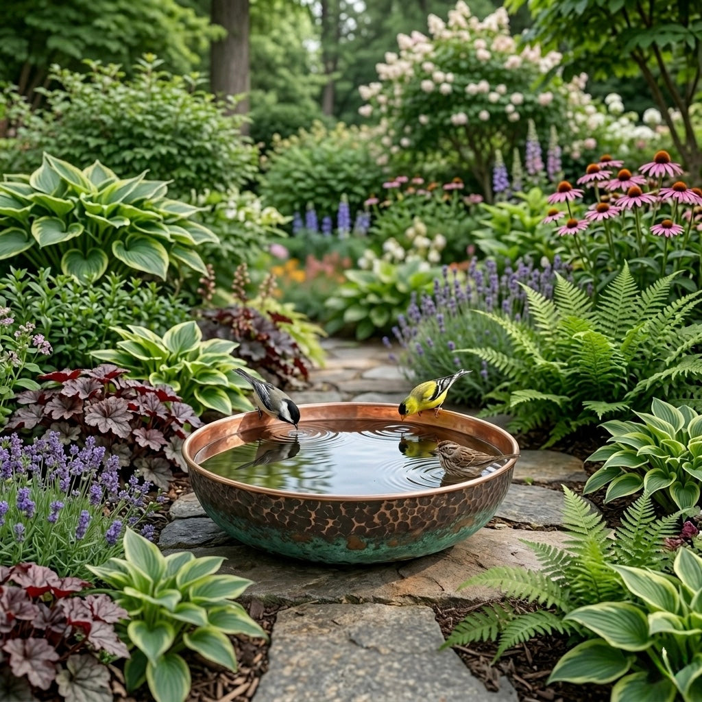 Hammered Copper Bird Bath for Garden – Rustic Outdoor Bird Water Bowl