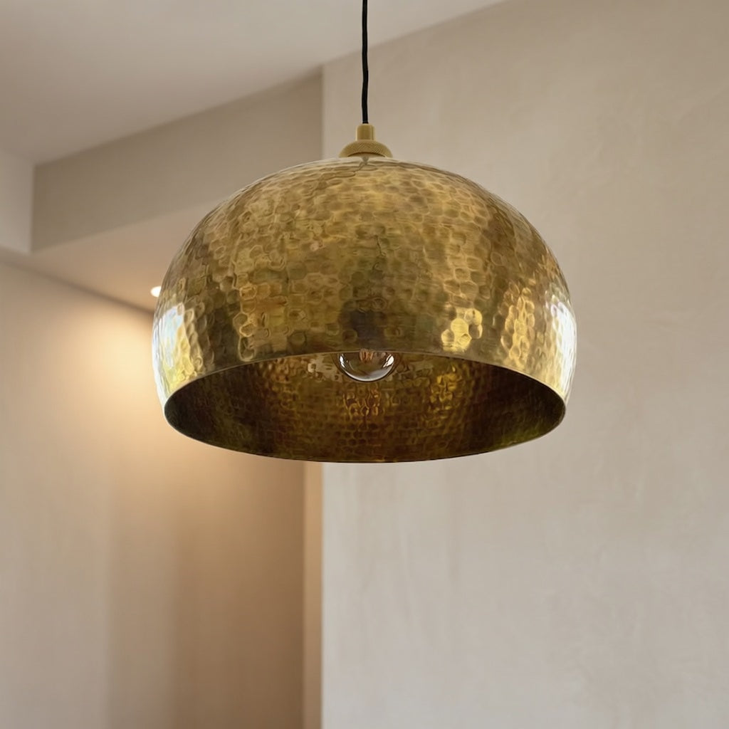 Brass Dome Pendant Light Hammered - Handcrafted Moroccan Lamp