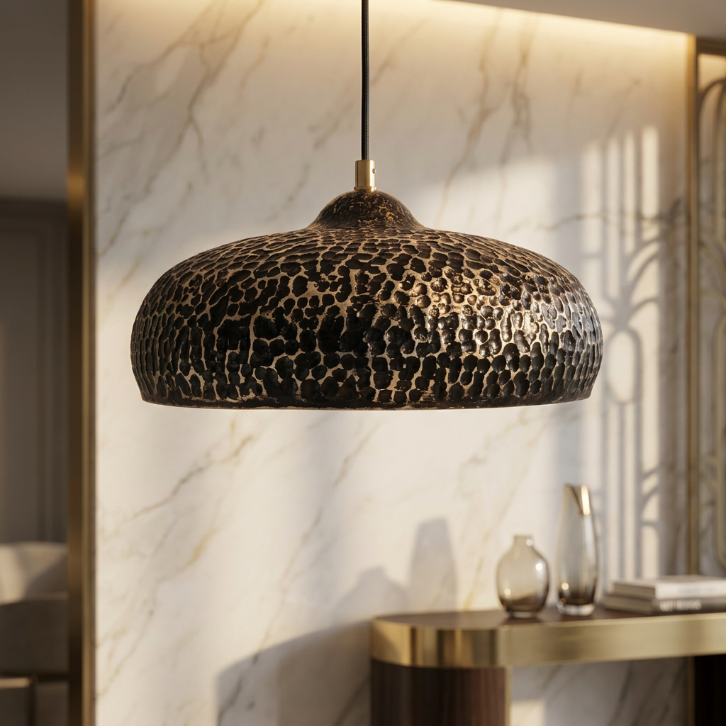 Black and Brass Pendant Light - Handcrafted Conical Ceiling Lamp