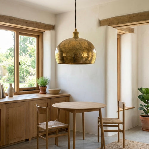 Brass Dome Pendant Light Hammered - Handcrafted Moroccan Lamp