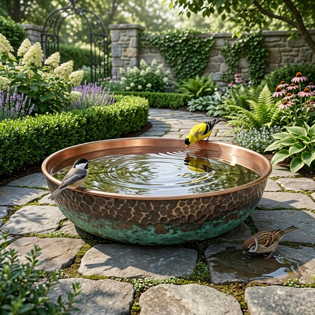 Hammered Copper Bird Bath for Garden – Rustic Outdoor Bird Water Bowl