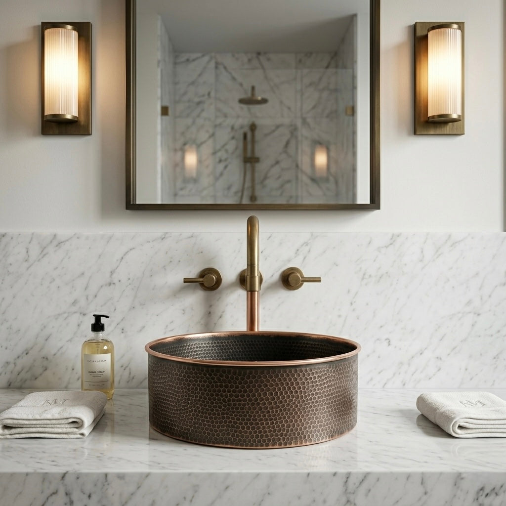 Handcrafted Hammered Copper Vessel Sink – Authentic Moroccan Dual-Tone Basin