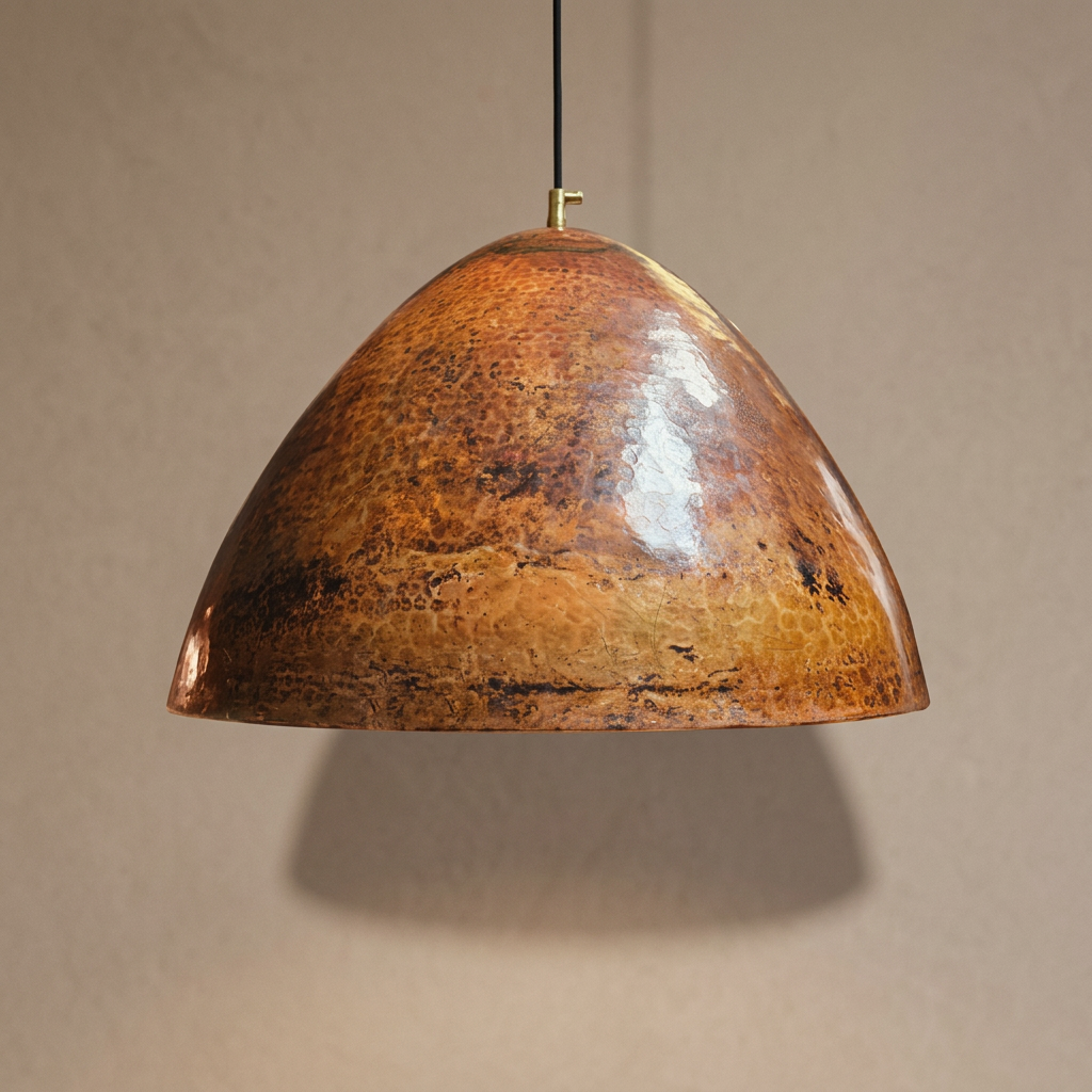 Hammered Copper Dome Pendant Light - Handcrafted Moroccan Lamp