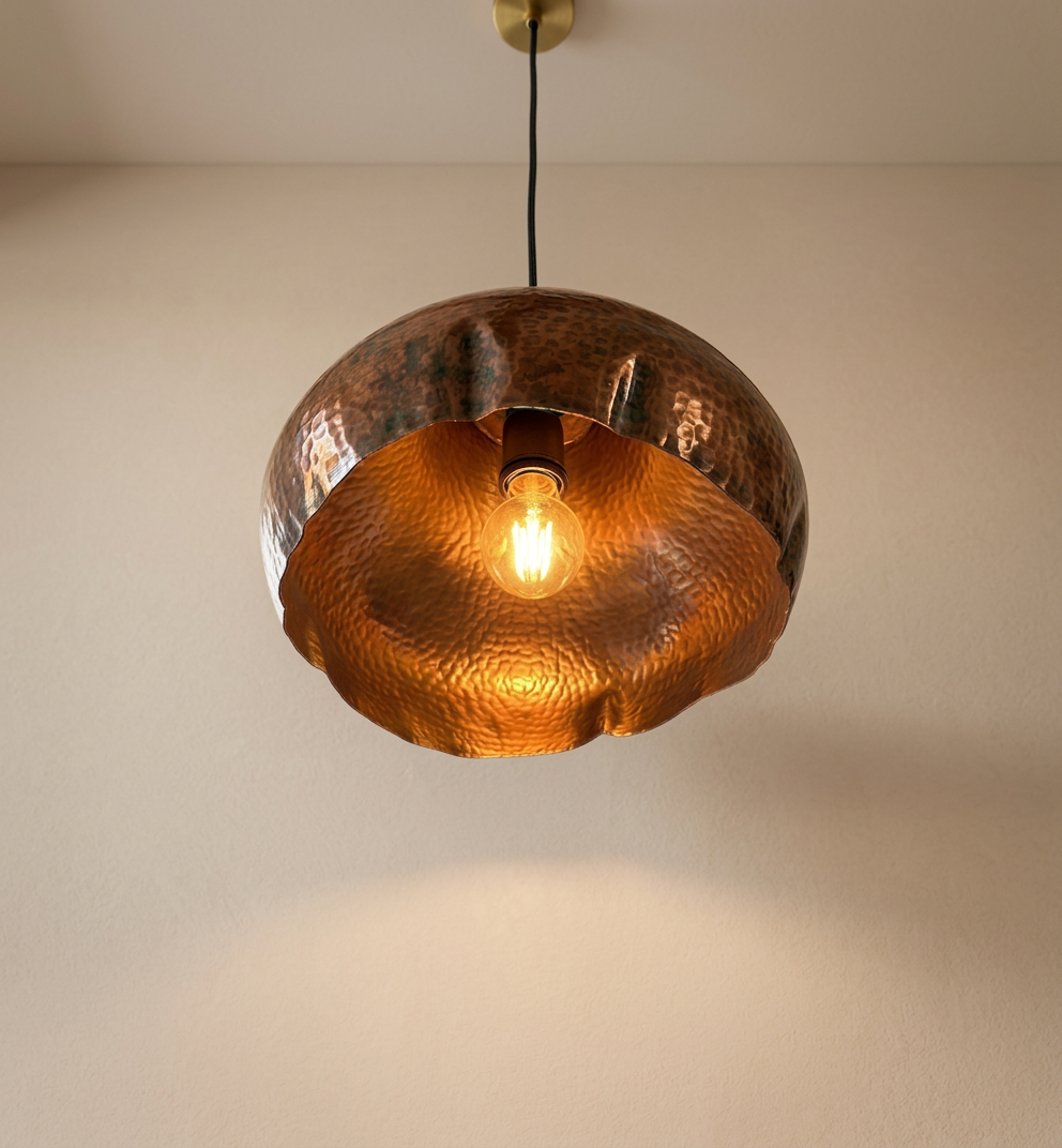 Copper Pendant Light Hammered Dome - Handcrafted Moroccan Lamp
