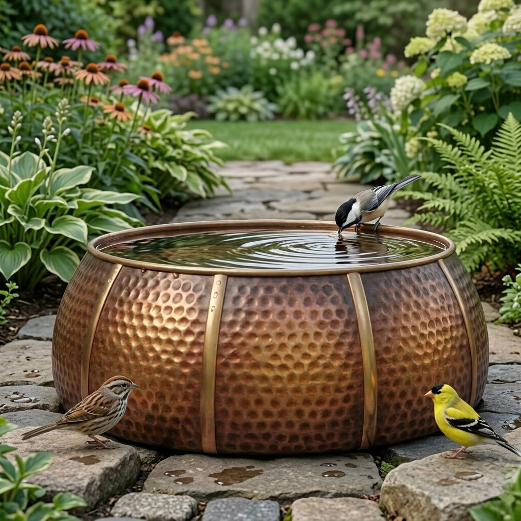 Handcrafted Moroccan Brass Bird Bath – Antique Hammered Garden Bird Bath