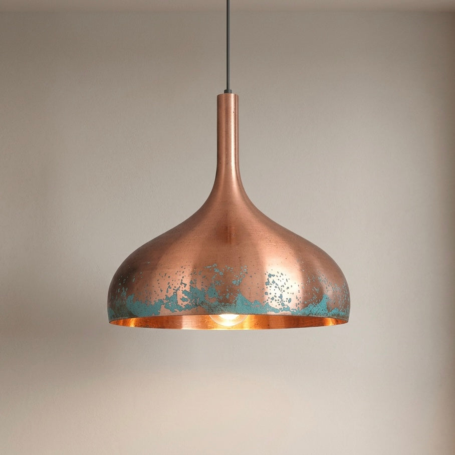 Copper Patina Pendant Light - Handcrafted Moroccan Teardrop Lamp