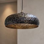 Black and Brass Pendant Light - Handcrafted Conical Ceiling Lamp