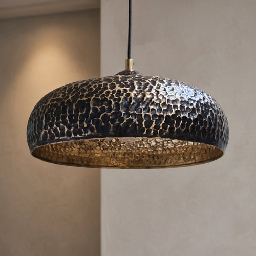 Black and Brass Pendant Light - Handcrafted Conical Ceiling Lamp