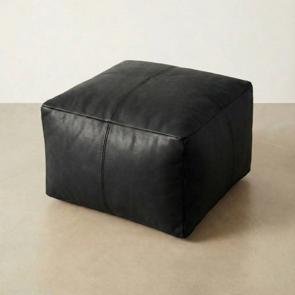 Moroccan Leather Pouf Brown - Authentic Handcrafted Morocco