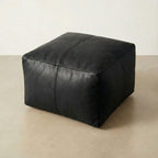 Moroccan Leather Pouf Brown - Authentic Handcrafted Morocco