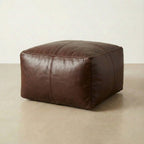 Moroccan Leather Pouf Brown - Authentic Handcrafted Morocco