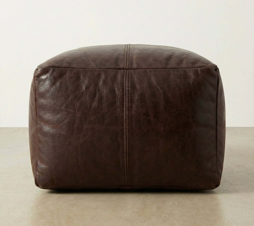Moroccan Leather Pouf Brown - Authentic Handcrafted Morocco