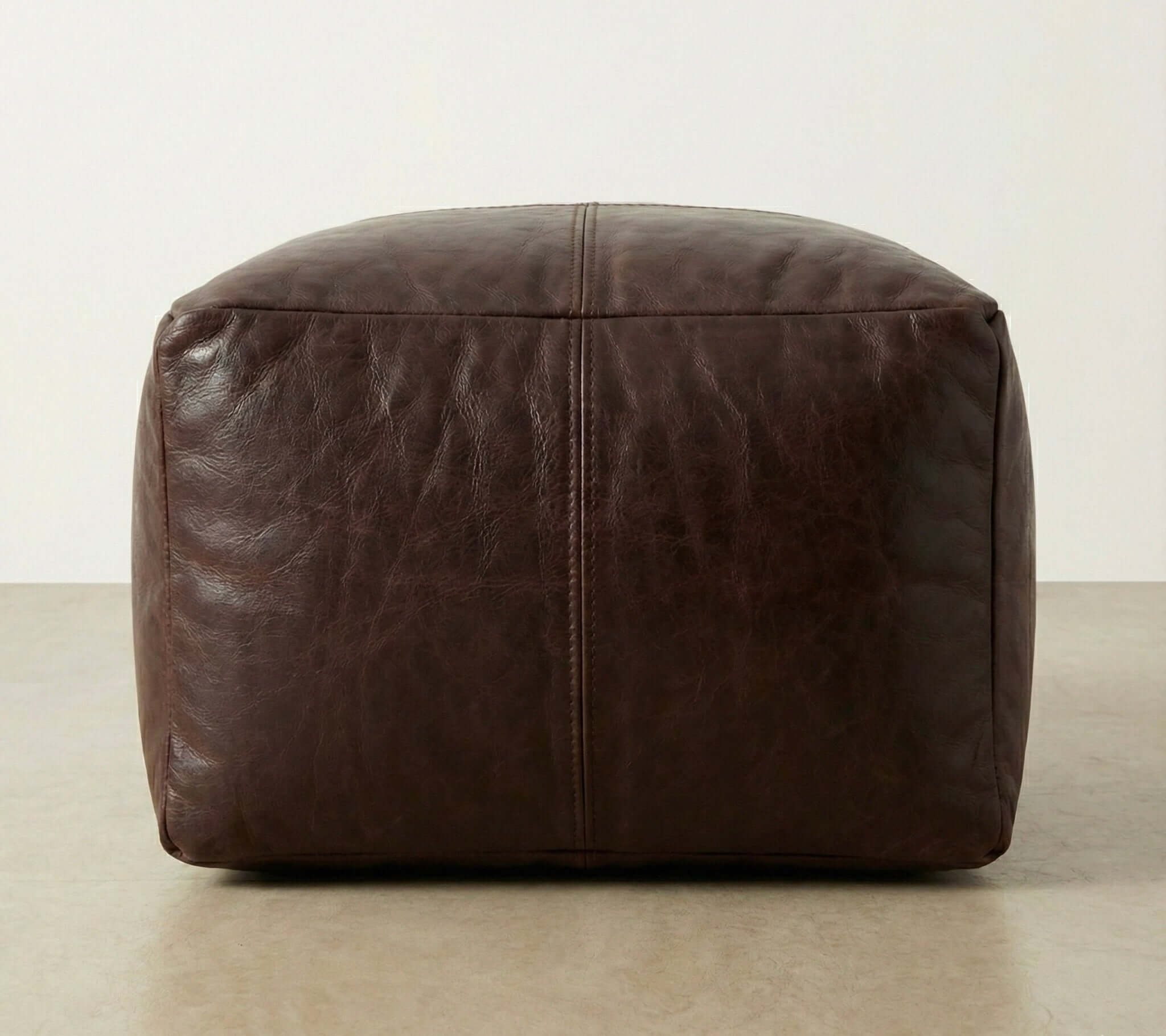 Moroccan Leather Pouf Brown - Authentic Handcrafted Morocco