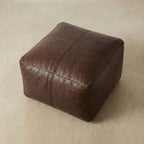 Moroccan Leather Pouf Brown - Authentic Handcrafted Morocco