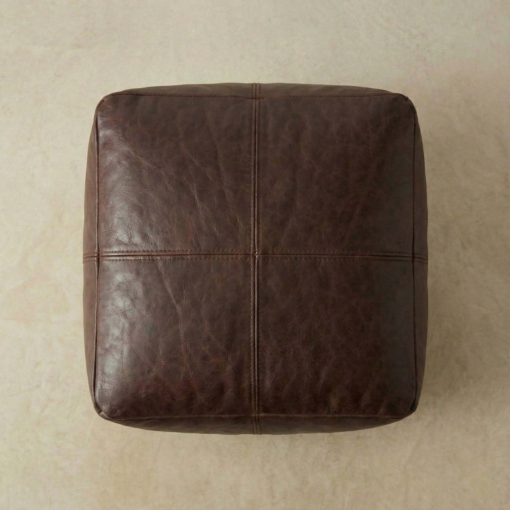 Moroccan Leather Pouf Brown - Authentic Handcrafted Morocco
