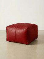 Moroccan Leather Pouf Red - Authentic Handcrafted Morocco