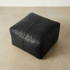 Moroccan Leather Pouf Black - Authentic Handcrafted Morocco