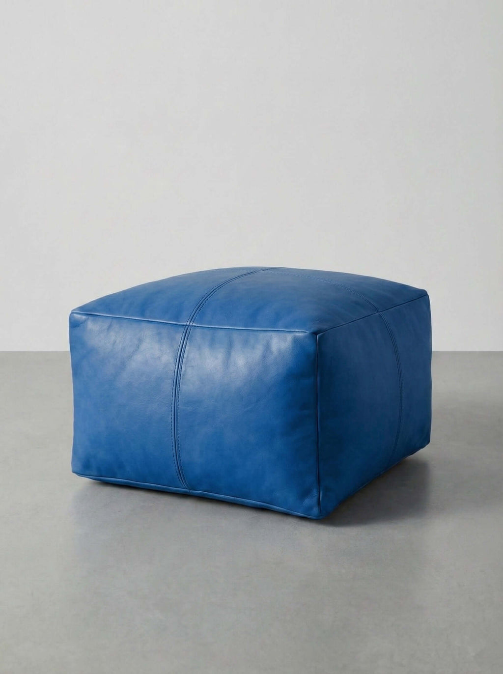 Moroccan Leather Pouf Tan - Authentic Handcrafted Morocco