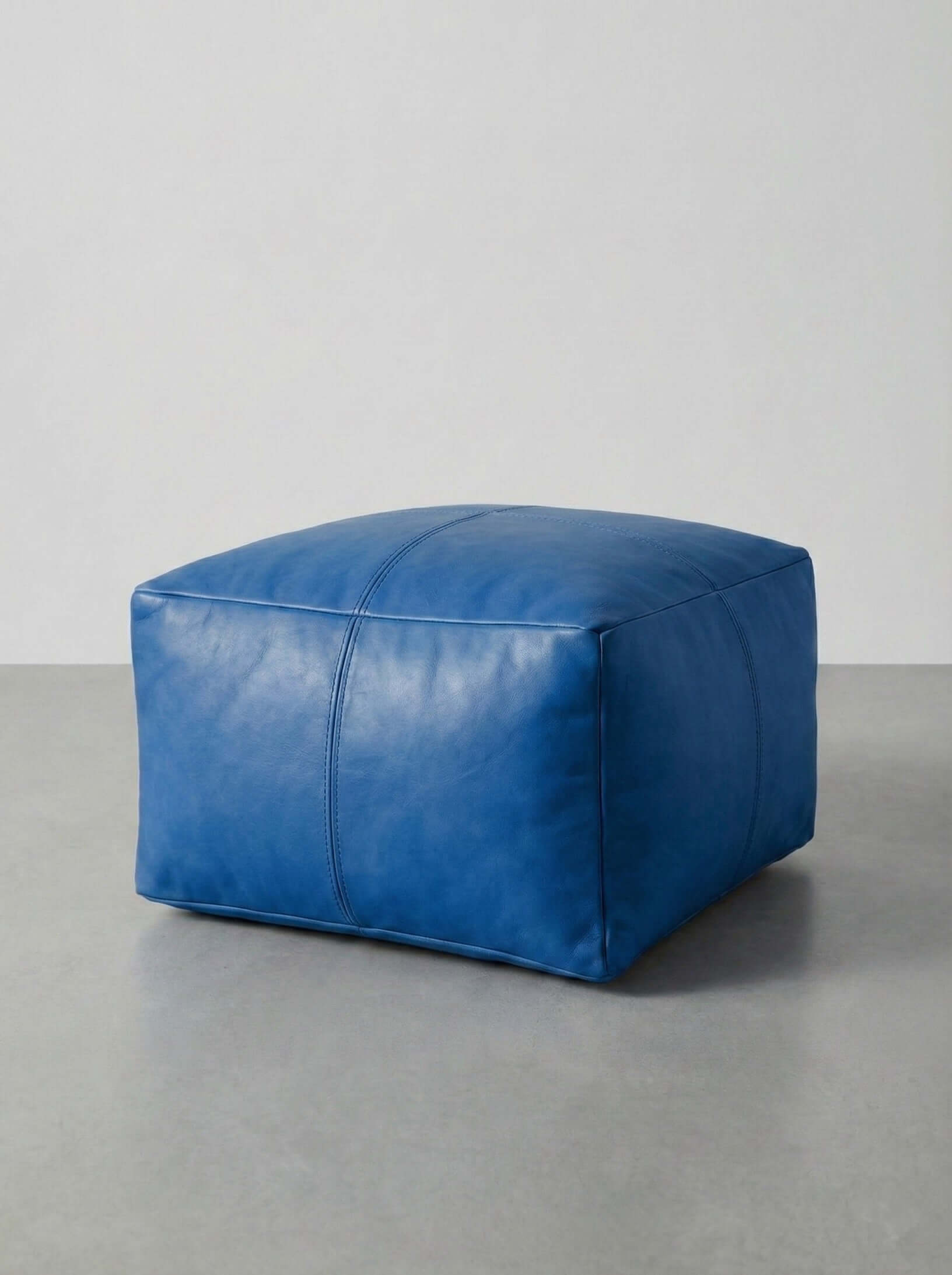 Moroccan Leather Pouf Tan - Authentic Handcrafted Morocco