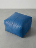 Moroccan Leather Pouf Tan - Authentic Handcrafted Morocco