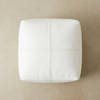 Moroccan Leather Pouf White - Authentic Handcrafted Morocco