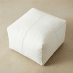 Moroccan Leather Pouf White - Authentic Handcrafted Morocco