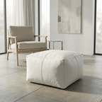 Moroccan Leather Pouf White - Authentic Handcrafted Morocco