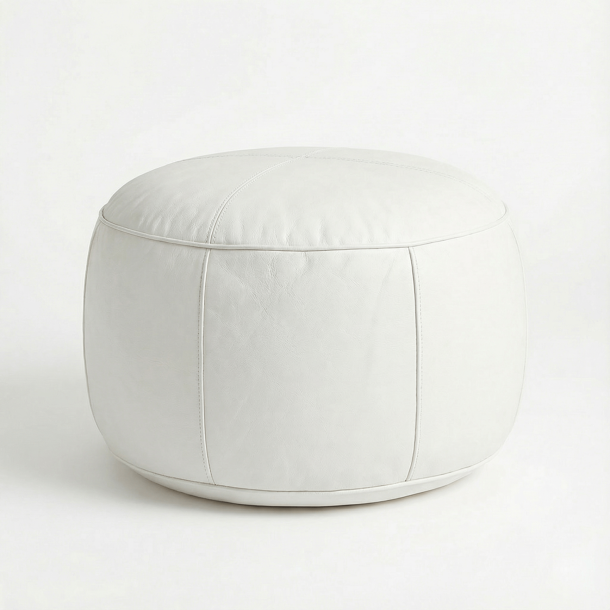 Moroccan Leather Pouf White - Authentic Handcrafted Morocco