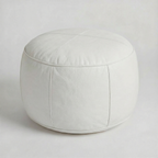 Moroccan Leather Pouf White - Authentic Handcrafted Morocco