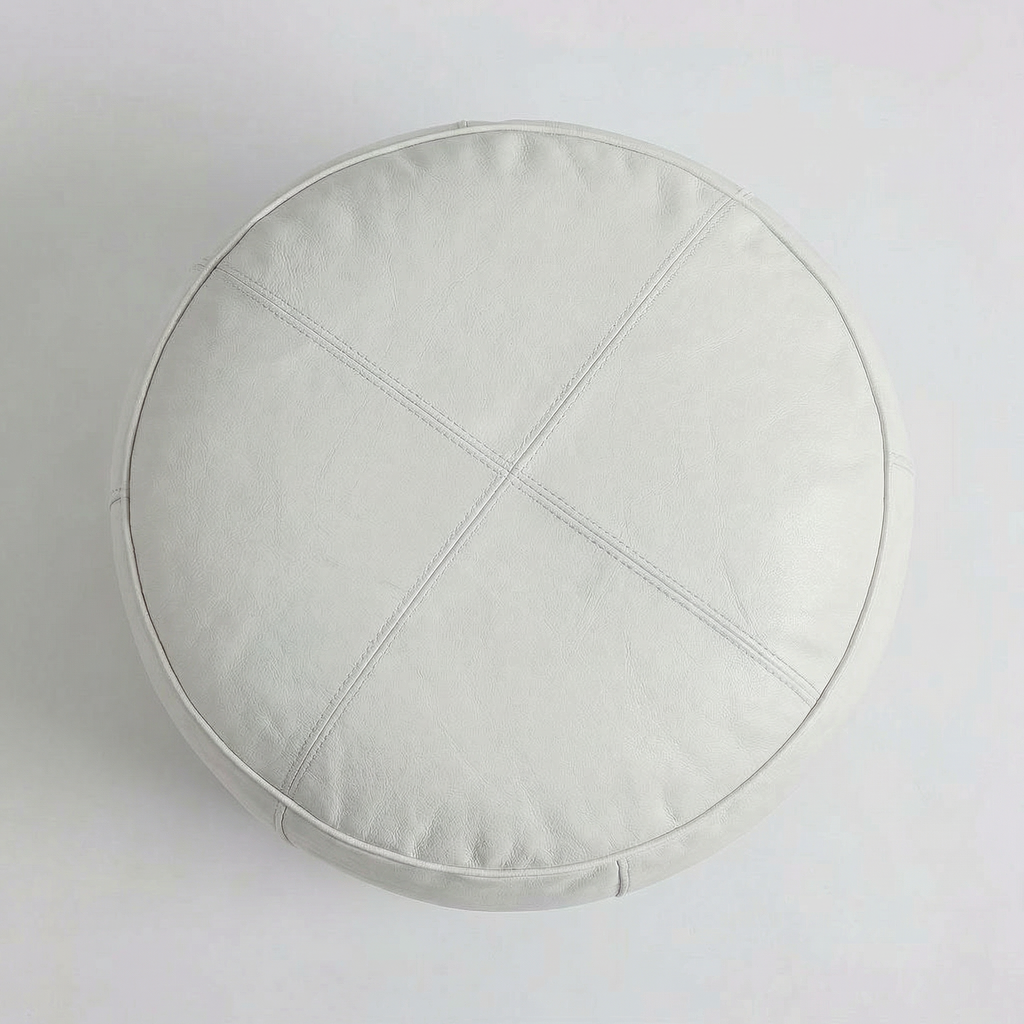 Moroccan Leather Pouf White - Authentic Handcrafted Morocco