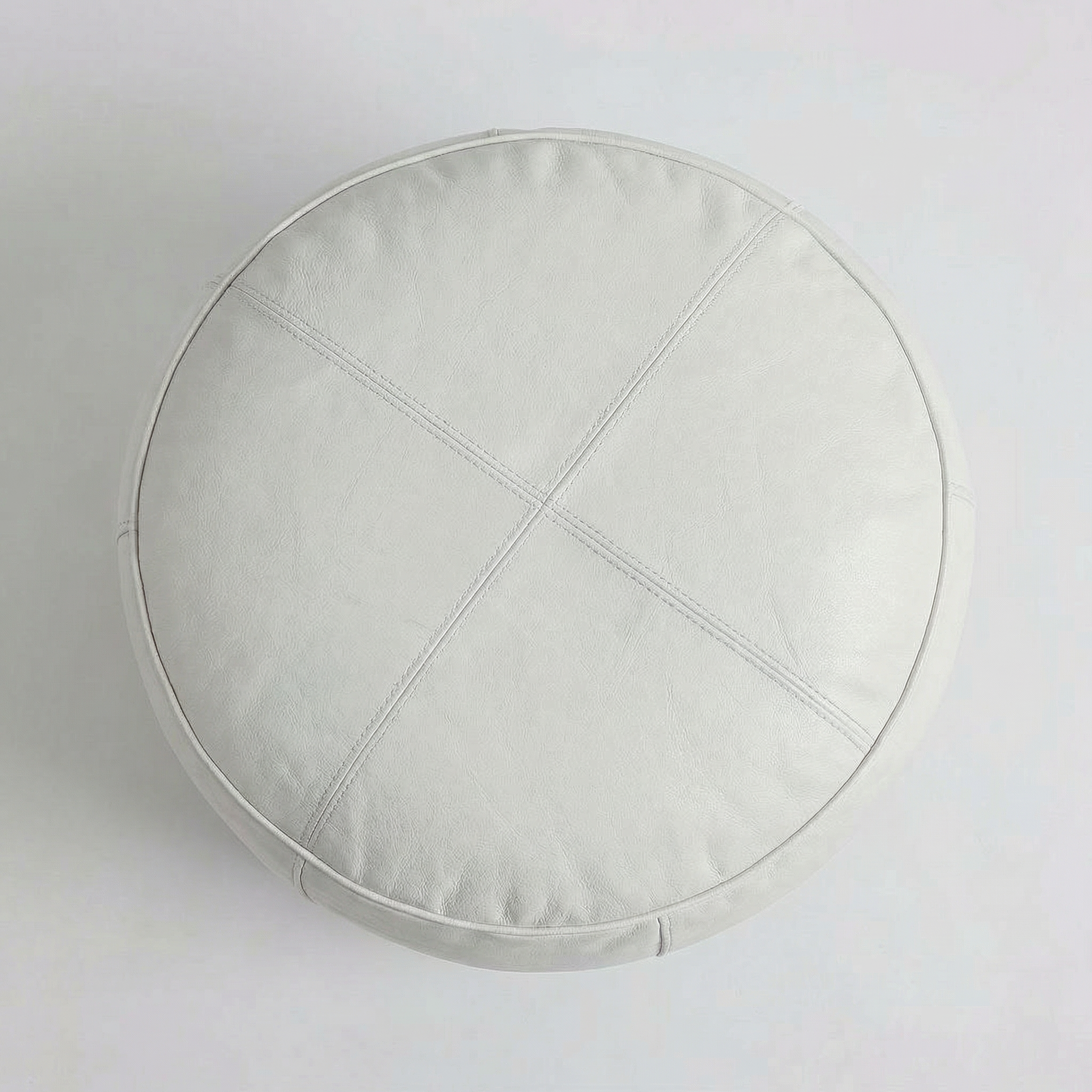 Moroccan Leather Pouf White - Authentic Handcrafted Morocco