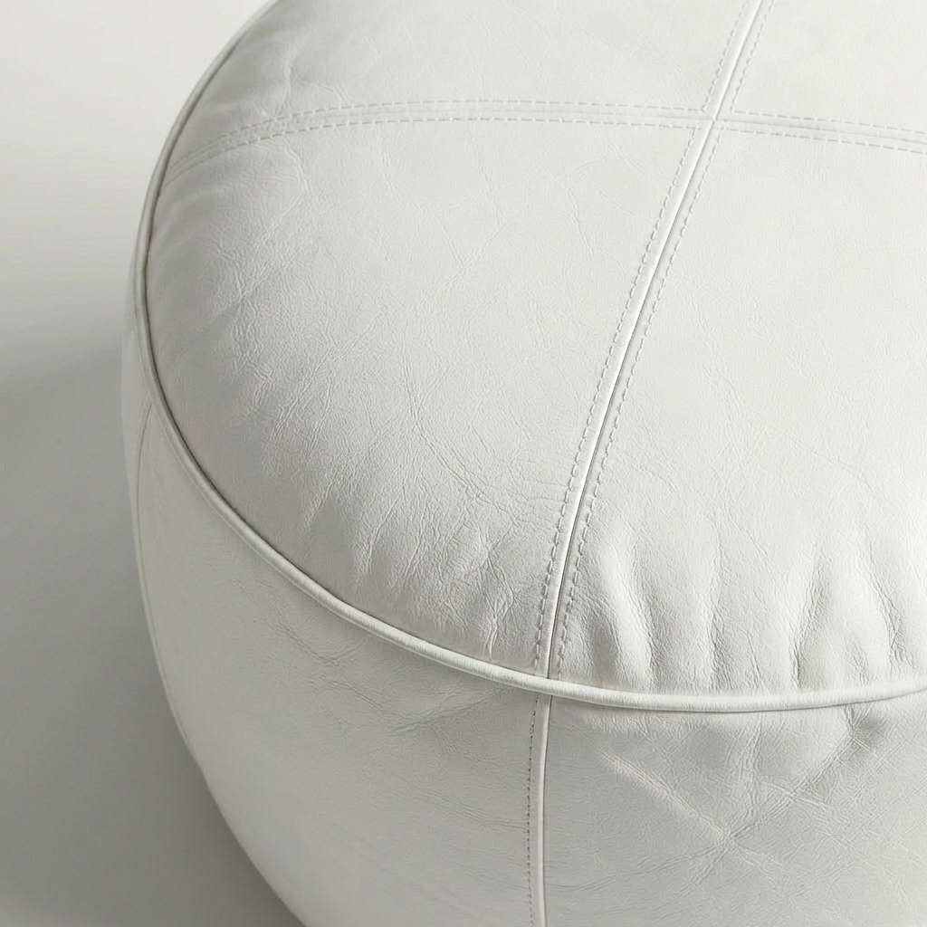 Moroccan Leather Pouf White - Authentic Handcrafted Morocco