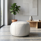 Moroccan Leather Pouf White - Authentic Handcrafted Morocco