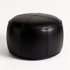 Moroccan Leather Pouf Black - Authentic Handcrafted Morocco