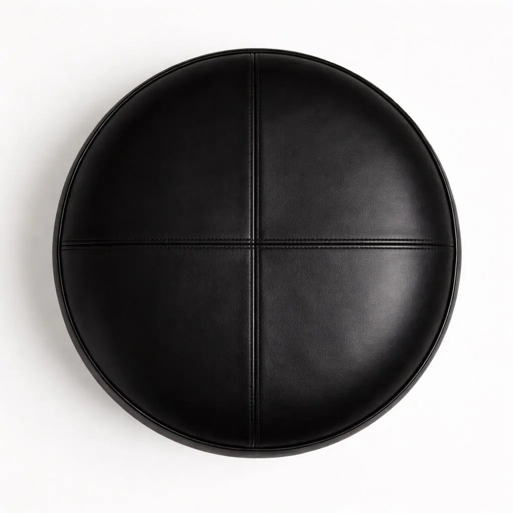 Moroccan Leather Pouf Black - Authentic Handcrafted Morocco