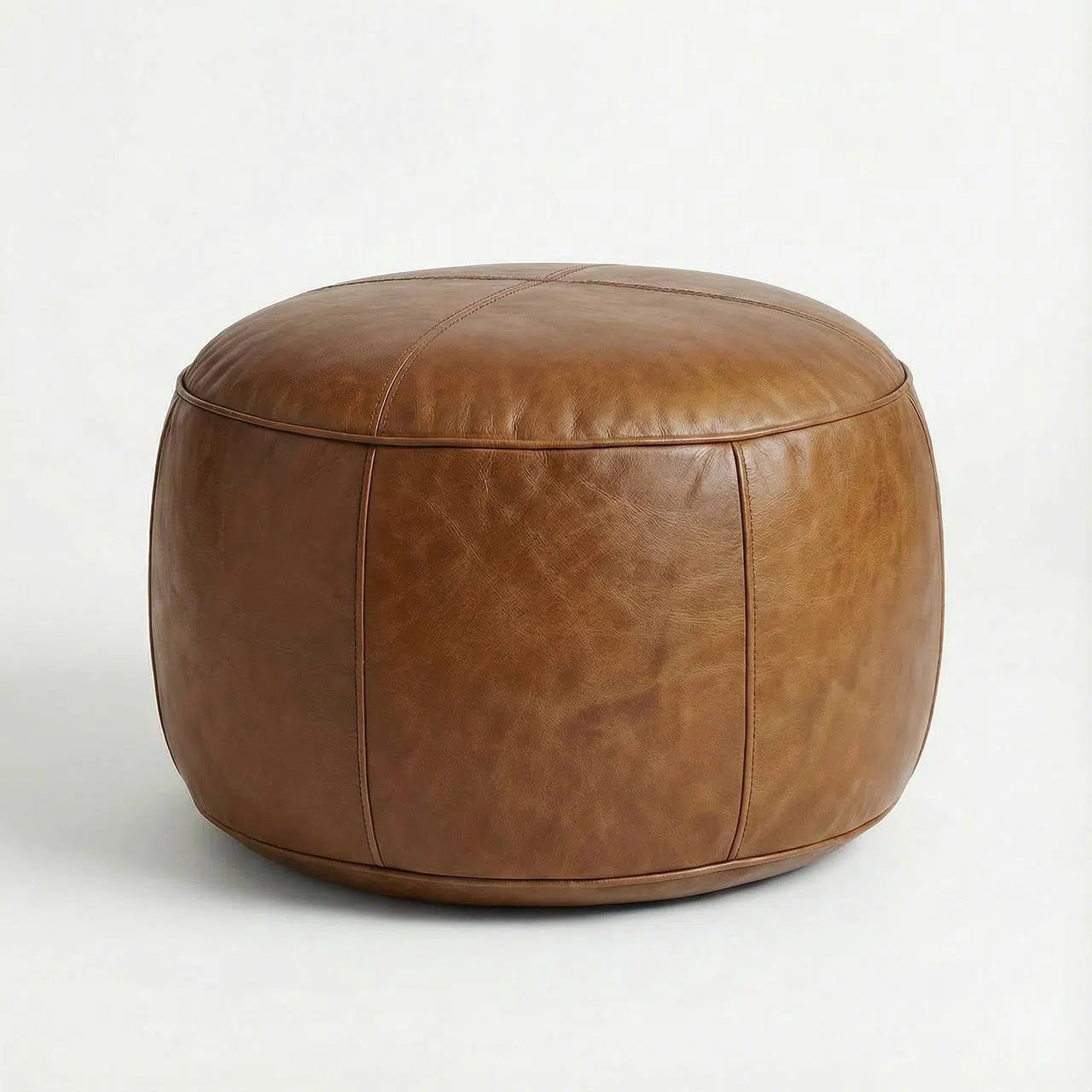 Moroccan Leather Pouf Brown - Authentic Handcrafted Morocco