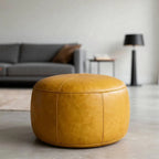 Moroccan Leather Pouf Brown - Authentic Handcrafted Morocco