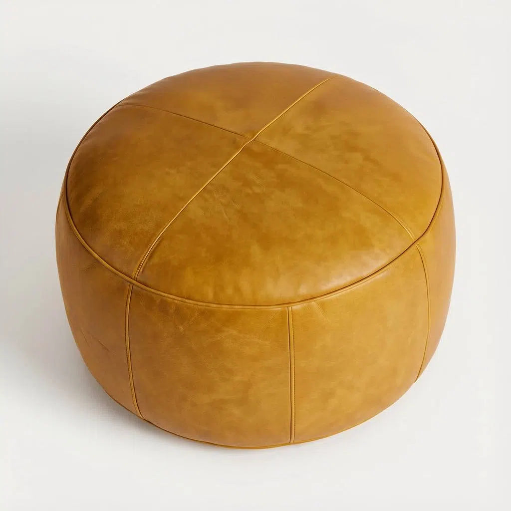 Moroccan Leather Pouf Brown - Authentic Handcrafted Morocco