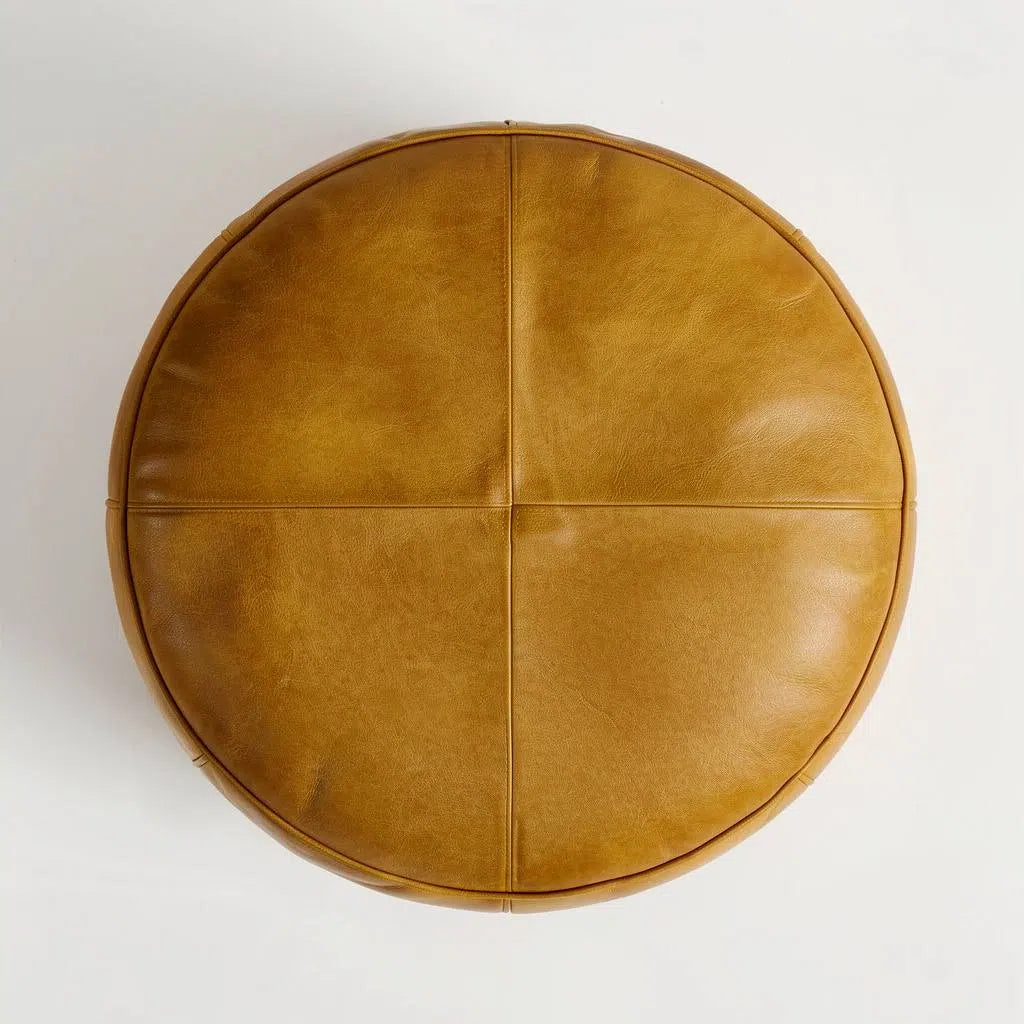 Moroccan Leather Pouf Brown - Authentic Handcrafted Morocco