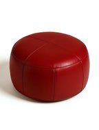Moroccan Leather Pouf Red - Authentic Handcrafted Morocco