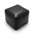 Moroccan Leather Pouf Black - Authentic Handcrafted Morocco