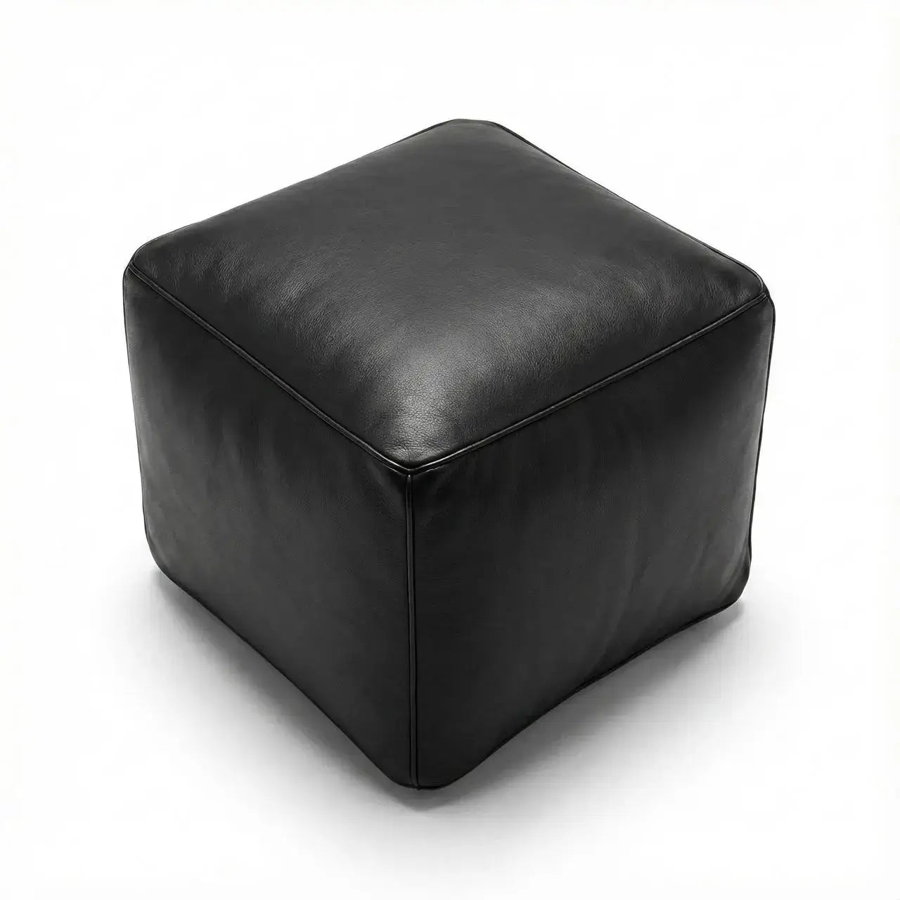 Moroccan Leather Pouf Black - Authentic Handcrafted Morocco