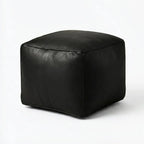 Moroccan Leather Pouf Black - Authentic Handcrafted Morocco