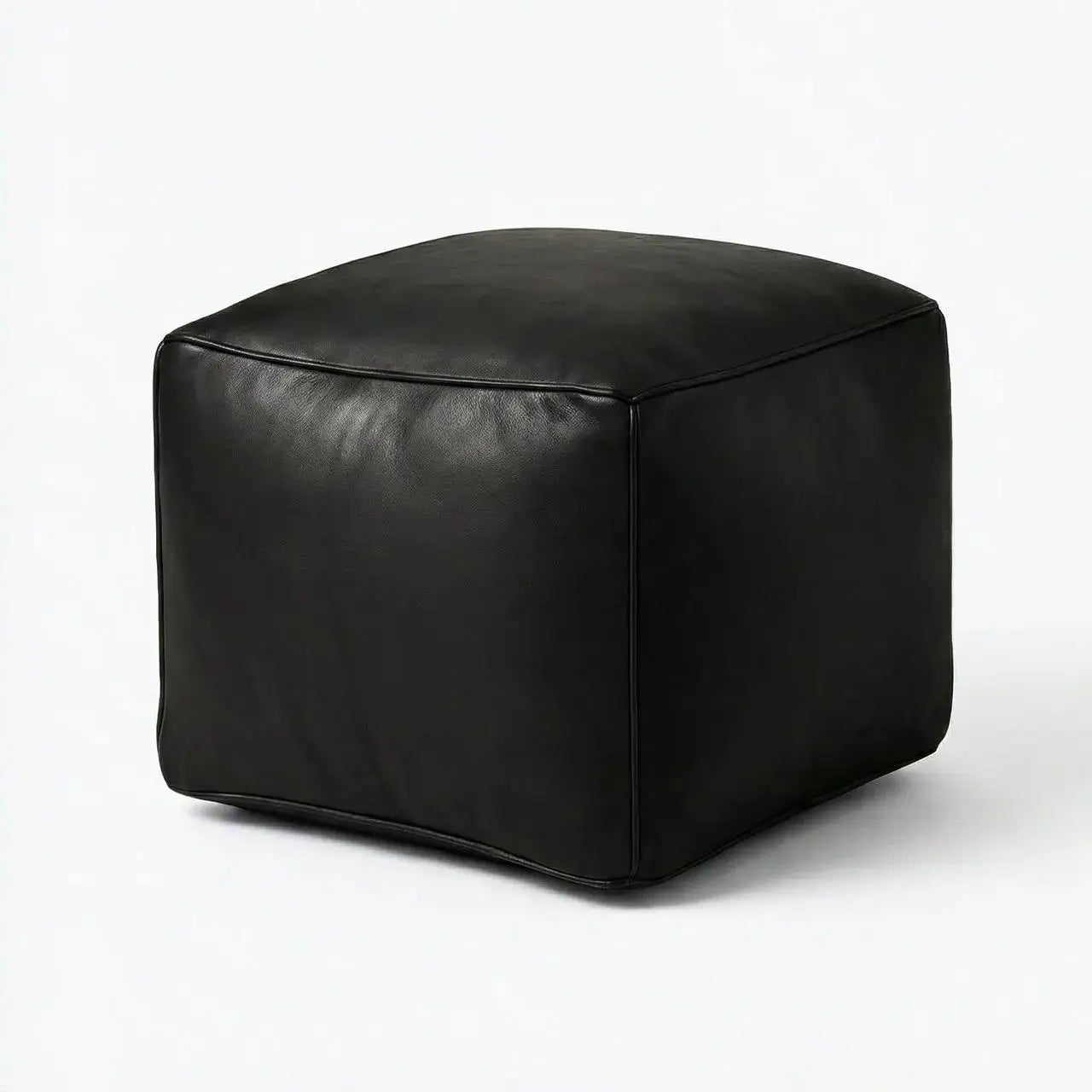 Moroccan Leather Pouf Black - Authentic Handcrafted Morocco